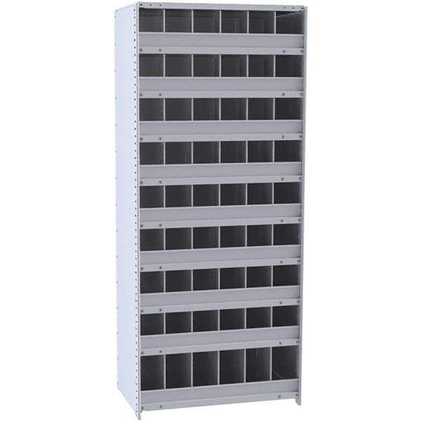 Hallowell - 54 Bin Closed Industrial Bin Shelving - 36 Inch Overall Width x 12 Inch Overall Depth x 87 Inch Overall Height, Gray Metal Bins - USA Tool & Supply