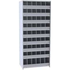 Hallowell - 54 Bin Closed Industrial Bin Shelving - 36 Inch Overall Width x 12 Inch Overall Depth x 87 Inch Overall Height, Gray Metal Bins - USA Tool & Supply