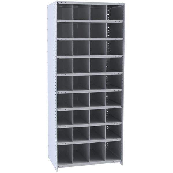 Hallowell - 36 Bin Closed Industrial Bin Shelving - 36 Inch Overall Width x 12 Inch Overall Depth x 87 Inch Overall Height, Gray Metal Bins - USA Tool & Supply