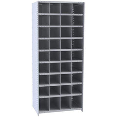 Hallowell - 36 Bin Closed Industrial Bin Shelving - 36 Inch Overall Width x 12 Inch Overall Depth x 87 Inch Overall Height, Gray Metal Bins - USA Tool & Supply