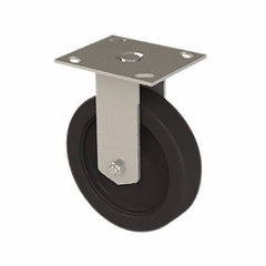 E.R. Wagner - 6" Diam x 1-1/2" Wide x 7-3/8" OAH Top Plate Mount Rigid Caster - Polyolefin, 450 Lb Capacity, Plastic Bearing, 3-3/4 x 4-5/8" Plate - USA Tool & Supply