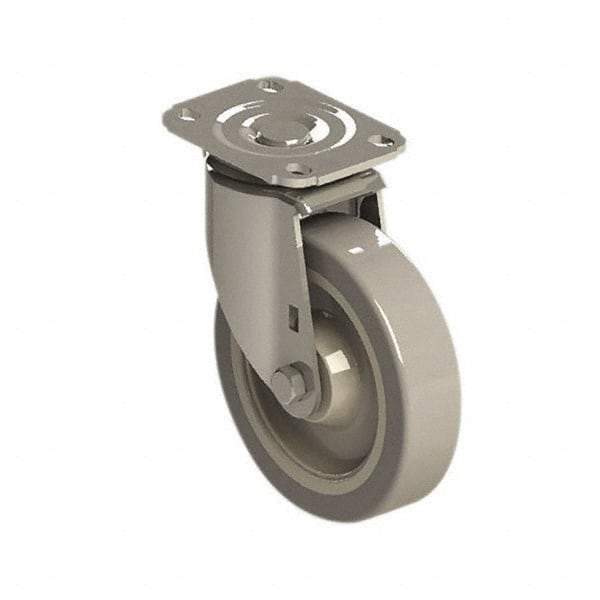 E.R. Wagner - 5" Diam x 1-1/4" Wide x 6-1/4" OAH Top Plate Mount Swivel Caster - Polyurethane over Polyolefin, 280 Lb Capacity, Delrin Bearing, 2-3/4 x 3-3/4" Plate - USA Tool & Supply