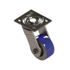 E.R. Wagner - 4" Diam x 2" Wide x 5-5/8" OAH Top Plate Mount Swivel Caster - Mold on Polyurethane, 750 Lb Capacity, Roller Bearing, 4 x 4-1/2" Plate - USA Tool & Supply