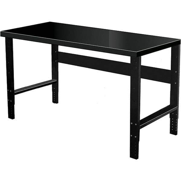 Hallowell - 48 Wide x 30" Deep x 34" High, Steel Workbench - Flat Top, Adjustable Legs, Black - USA Tool & Supply