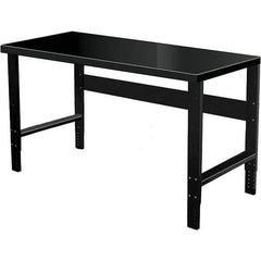 Hallowell - 48 Wide x 30" Deep x 34" High, Steel Workbench - Flat Top, Adjustable Legs, Black - USA Tool & Supply