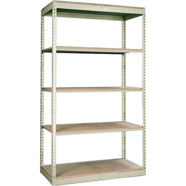 Hallowell - 5 Shelf Starter Particle Board Open Steel Shelving - 350 Lb Capacity, 48" Wide x 84" High x 12" Deep, Tan - USA Tool & Supply