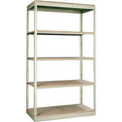 Hallowell - 5 Shelf Starter Particle Board Open Steel Shelving - 350 Lb Capacity, 48" Wide x 84" High x 18" Deep, Tan - USA Tool & Supply