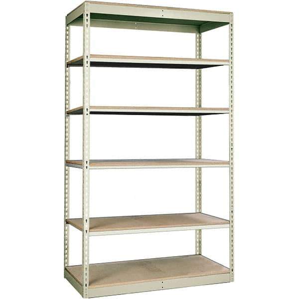 Hallowell - 6 Shelf Starter Particle Board Open Steel Shelving - 350 Lb Capacity, 48" Wide x 84" High x 12" Deep, Tan - USA Tool & Supply