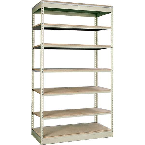 Hallowell - 7 Shelf Starter Particle Board Open Steel Shelving - 350 Lb Capacity, 48" Wide x 84" High x 18" Deep, Tan - USA Tool & Supply