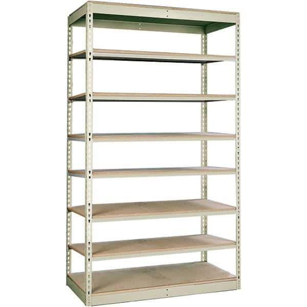 Hallowell - 8 Shelf Starter No Deck Open Steel Shelving - 350 Lb Capacity, 36" Wide x 84" High x 12" Deep, Tan - USA Tool & Supply