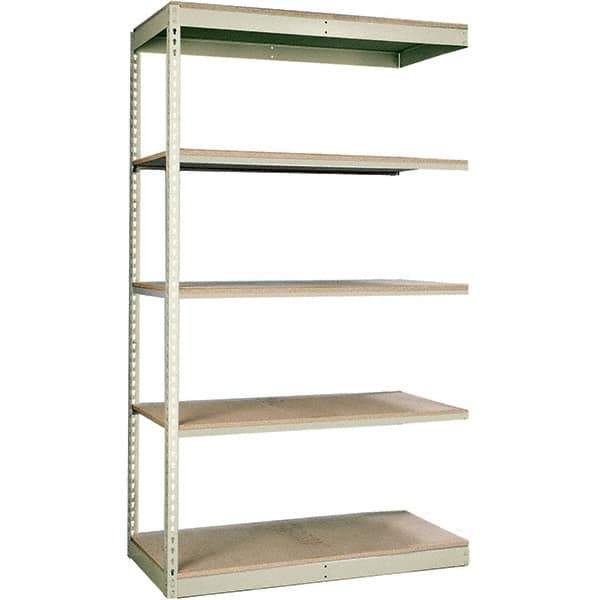 Hallowell - 5 Shelf Add-On Particle Board Open Steel Shelving - 250 Lb Capacity, 48" Wide x 84" High x 12" Deep, Tan - USA Tool & Supply