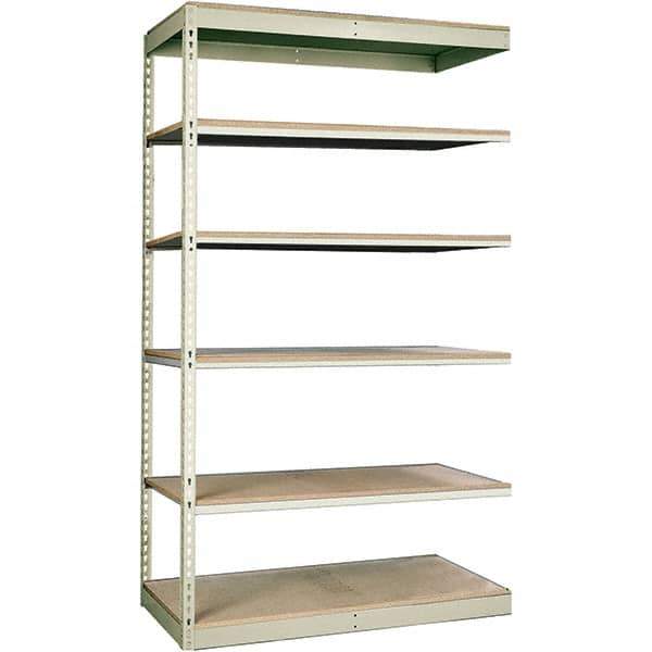 Hallowell - 6 Shelf Add-On Particle Board Open Steel Shelving - 250 Lb Capacity, 48" Wide x 84" High x 12" Deep, Tan - USA Tool & Supply