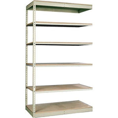 Hallowell - 6 Shelf Add-On Particle Board Open Steel Shelving - 250 Lb Capacity, 36" Wide x 84" High x 12" Deep, Tan - USA Tool & Supply