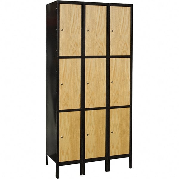Hallowell - 9 Door, 3 Tier, Premium Wardrobe Lockers - USA Tool & Supply