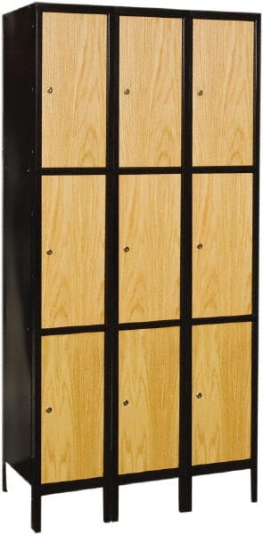 Hallowell - 9 Door, 3 Tier, Premium Wardrobe Lockers - USA Tool & Supply