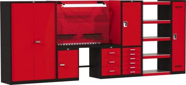 Hallowell - 168 Wide x 24" Deep x 78" High, Steel Workbench - Flat Top, Black/Red - USA Tool & Supply