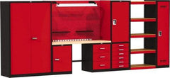 Hallowell - 168 Wide x 24" Deep x 78" High, Wood Workbench - Flat Top, Black/Red - USA Tool & Supply