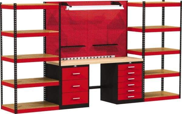 Hallowell - 168 Wide x 24" Deep x 78" High, Wood Workbench - Flat Top, Black/Red - USA Tool & Supply