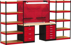 Hallowell - 168 Wide x 24" Deep x 78" High, Wood Workbench - Flat Top, Black/Red - USA Tool & Supply