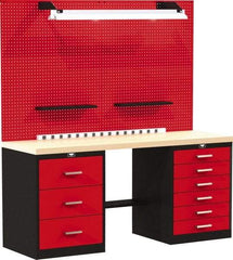 Hallowell - 72 Wide x 24" Deep x 78" High, Wood Workbench - Flat Top, Black/Red - USA Tool & Supply