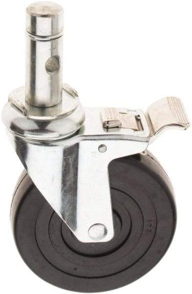 E.R. Wagner - 5" Diam x 1-1/4" Wide x 6-1/4" OAH Stem Mount Swivel Caster with Brake - Soft Rubber, 190 Lb Capacity, 1.0475 Friction Stem - USA Tool & Supply