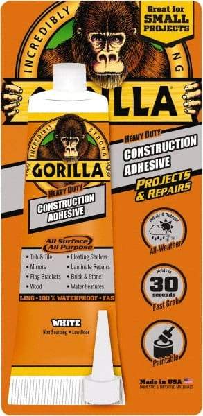 Gorilla Glue - White, Tube Silyl Terminated Polyether Construction Adhesive - -40 to 200°F Service Temperature, Indoor & Outdoor - USA Tool & Supply