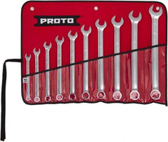 Proto - 10 Piece, 7/16" to 1", 6 Point Combination Wrench Set - Inch Measurement Standard, Full Polish Finish, Comes in Tool Roll - USA Tool & Supply