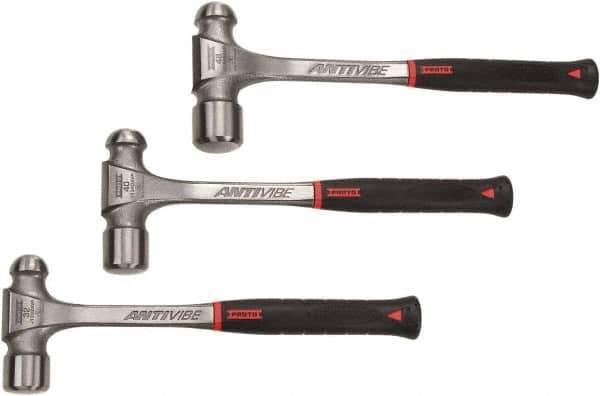 Proto - 3 Piece, 2, 2-1/2, 3 Lb Head Weight, Forged Steel, Ball Pein Hammer Set - 14-3/4, 15-1/4, 15-3/4" OAL, Shock Absorbing Grip Handles, Ball Pein - USA Tool & Supply