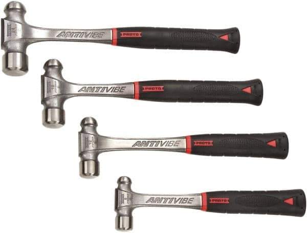 Proto - 4 Piece, 1/2, 3/4, 1, 1-1/2 Lb Head Weight, Forged Steel, Ball Pein Hammer Set - 11, 12-1/8, 12-7/8, 13-3/4" OAL, Shock Absorbing Grip Handles, Ball Pein - USA Tool & Supply