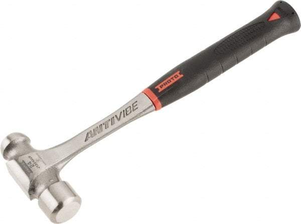 Proto - 1-1/2 Lb Head Steel Ball Pein Hammer - 13.78" Steel Handle with Grip, 1.44" Face Diam, 13-13/16" OAL, AntiVibe, Molded Textured Rubber Grip - USA Tool & Supply