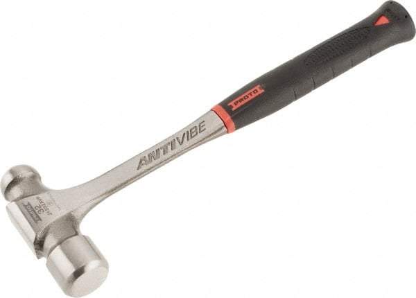 Proto - 2 Lb Head Steel Ball Pein Hammer - 14-3/4" Steel Handle with Grip, 1.61" Face Diam, 14-3/4" OAL, AntiVibe, Molded Textured Rubber Grip - USA Tool & Supply