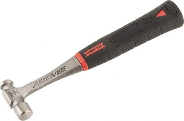 Proto - 1/4 Lb Head Steel Ball Pein Hammer - 10" Steel Handle with Grip, 0.81" Face Diam, 10" OAL, AntiVibe, Molded Textured Rubber Grip - USA Tool & Supply