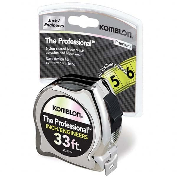 Komelon - 33' x 1" Hi-Vis Yellow/White Blade Tape Measure - USA Tool & Supply