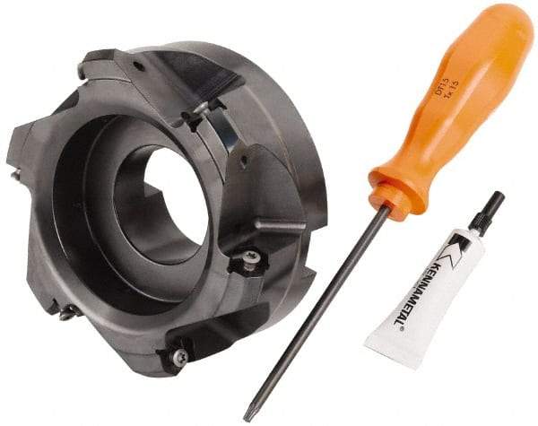 Kennametal - 4" Cut Diam, 1-1/2" Arbor Hole, 4.42mm Max Depth of Cut, 30° Indexable Chamfer & Angle Face Mill - 6 Inserts, HNGJ 0604... Insert, Right Hand Cut, 6 Flutes, Through Coolant, Series Dodeka Mini HD - USA Tool & Supply