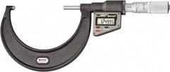 Starrett - 76 to 101 mm Range, 0.0001" Resolution, Standard Throat, Electronic Outside Micrometer - 0.0002" Accuracy, Friction Thimble, Micro Lapped Carbide Face, CR2450 Battery, Includes 3V Battery - USA Tool & Supply