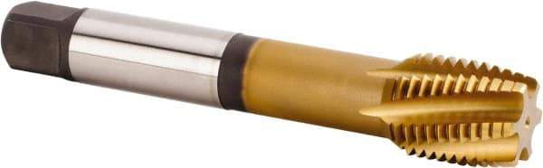 Kennametal - M30x3.50 Metric 5 Flute 6HX Plug Spiral Flute Tap - Powdered Metal, TiCN/TiN Finish, 180mm OAL, Left Hand Flute, Right Hand Thread, Series T620 - USA Tool & Supply