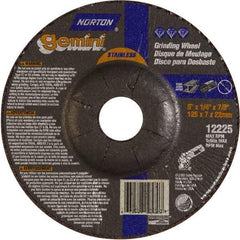 Norton - 24 Grit, 5" Wheel Diam, 1/4" Wheel Thickness, 7/8" Arbor Hole, Type 27 Depressed Center Wheel - Aluminum Oxide - USA Tool & Supply