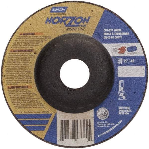 Norton - 46 Grit, 5" Wheel Diam, 7/8" Arbor Hole, Type 27 Depressed Center Wheel - Ceramic - USA Tool & Supply
