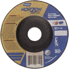 Norton - 46 Grit, 5" Wheel Diam, 7/8" Arbor Hole, Type 27 Depressed Center Wheel - Ceramic - USA Tool & Supply