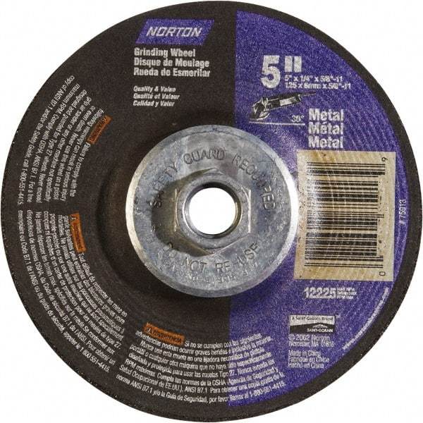 Norton - 24 Grit, 5" Wheel Diam, 1/4" Wheel Thickness, Type 27 Depressed Center Wheel - Aluminum Oxide - USA Tool & Supply