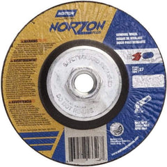 Norton - 24 Grit, 5" Wheel Diam, 1/4" Wheel Thickness, Type 27 Depressed Center Wheel - Ceramic, 12,225 Max RPM - USA Tool & Supply