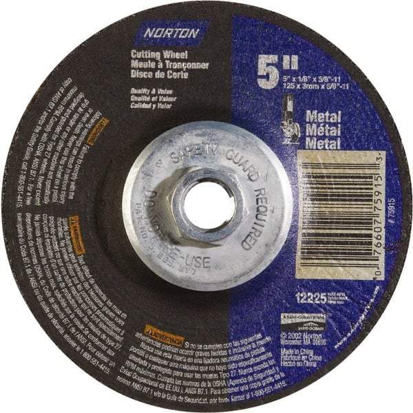 Norton - 24 Grit, 5" Wheel Diam, 5/8" Wheel Thickness, Type 27 Depressed Center Wheel - Aluminum Oxide - USA Tool & Supply