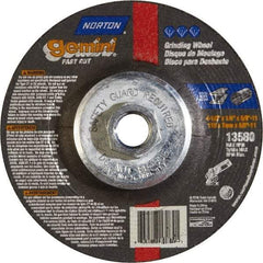 Norton - 24 Grit, 4-1/2" Wheel Diam, 1/4" Wheel Thickness, Type 27 Depressed Center Wheel - Aluminum Oxide - USA Tool & Supply