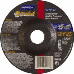 Norton - 46 Grit, 5" Wheel Diam, 3/32" Wheel Thickness, 7/8" Arbor Hole, Type 27 Depressed Center Wheel - Aluminum Oxide - USA Tool & Supply