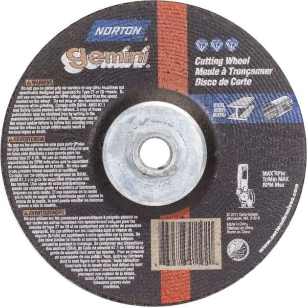 Norton - 36 Grit, 4-1/2" Wheel Diam, 1/8" Wheel Thickness, Type 27 Depressed Center Wheel - Aluminum Oxide, 13,580 Max RPM - USA Tool & Supply