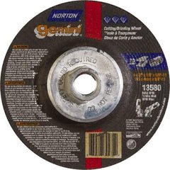 Norton - 24 Grit, 4-1/2" Wheel Diam, 1/8" Wheel Thickness, Type 27 Depressed Center Wheel - Aluminum Oxide, 13,580 Max RPM - USA Tool & Supply