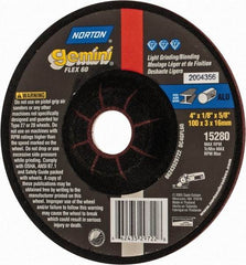 Norton - 60 Grit, 4" Wheel Diam, 1/8" Wheel Thickness, 5/8" Arbor Hole, Type 27 Depressed Center Wheel - Aluminum Oxide, 13,500 Max RPM - USA Tool & Supply