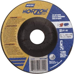 Norton - 36 Grit, 4-1/2" Wheel Diam, 1/8" Wheel Thickness, 7/8" Arbor Hole, Type 27 Depressed Center Wheel - Ceramic, 13,580 Max RPM - USA Tool & Supply
