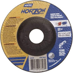 Norton - 24 Grit, 4-1/2" Wheel Diam, 1/4" Wheel Thickness, 7/8" Arbor Hole, Type 27 Depressed Center Wheel - Ceramic, 13,580 Max RPM - USA Tool & Supply