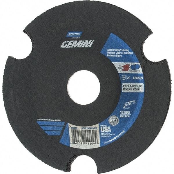 Norton - 36 Grit, 4-1/2" Wheel Diam, 1/8" Wheel Thickness, 7/8" Arbor Hole, Type 29 Depressed Center Wheel - Aluminum Oxide - USA Tool & Supply